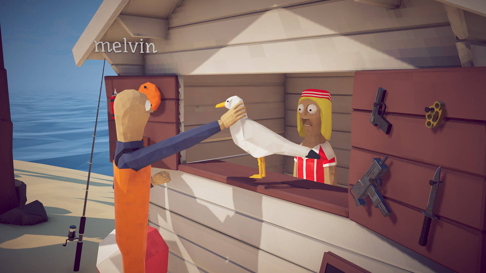 Equipment shop - NPCs selling weapons and fishing gear