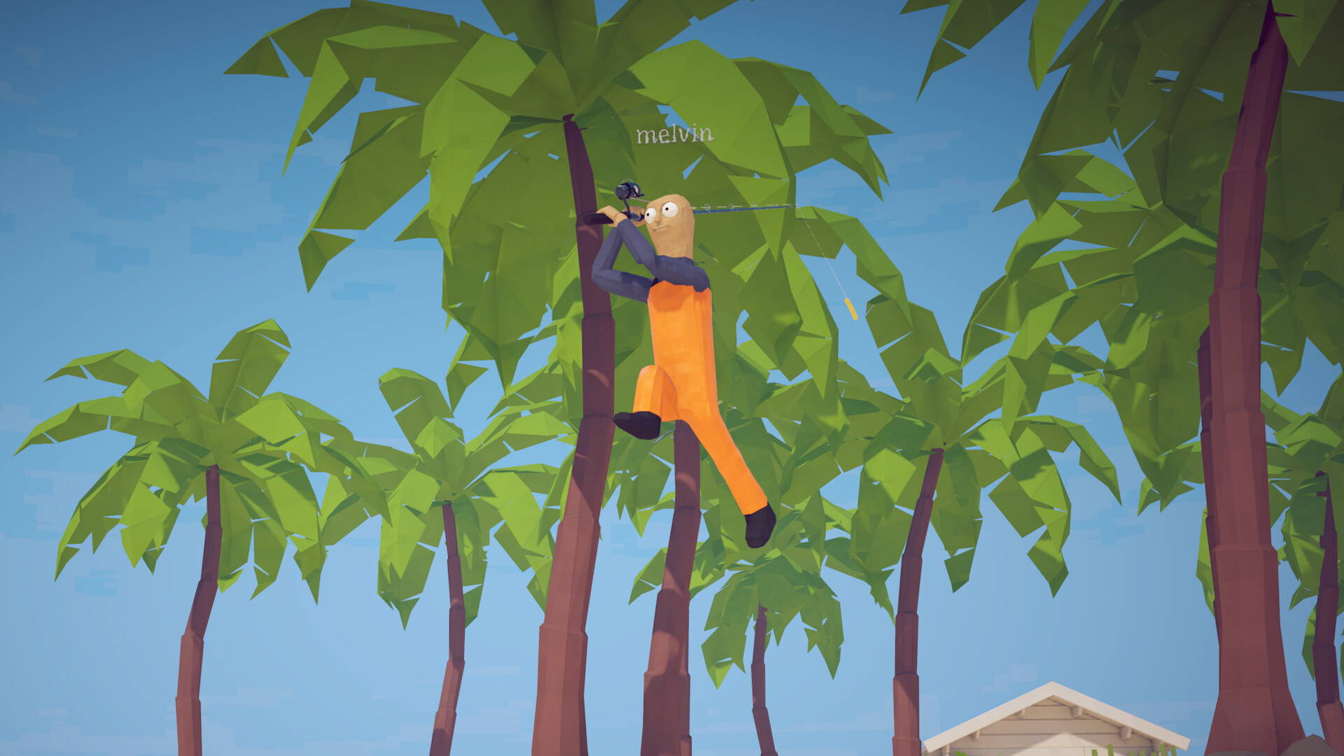 Volcano Island - climbing palm trees with fishing rod